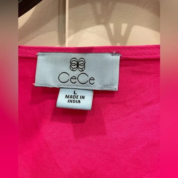 NWT CeCe Pink V-Neck Puff Sleeve Tiered Ruffled Maxi Dress Sz L - Picture 4 of 4